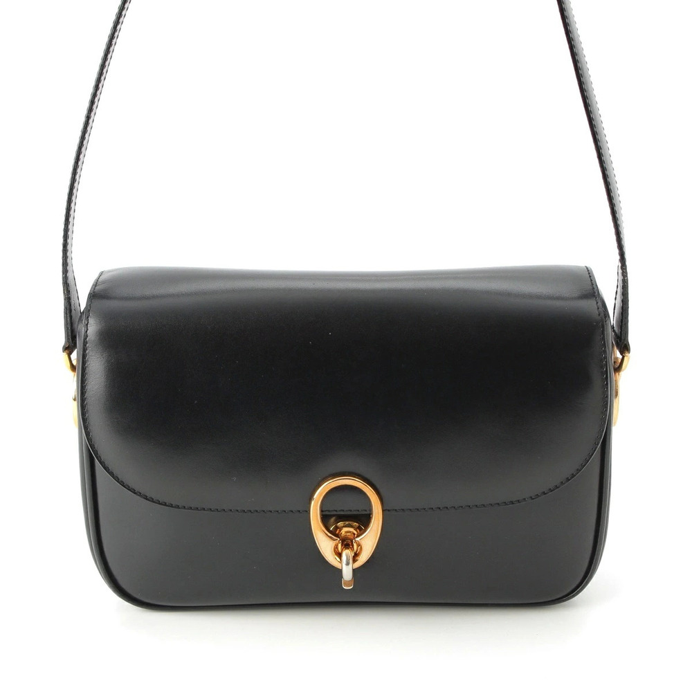 Celine black leather shoulder bag distinct ringlock front Black